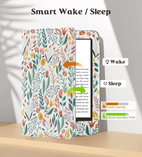 Vista 5 de Moko Funda para Kindle de 6" (11ª generación, 2024/2022), flores A-Flowers