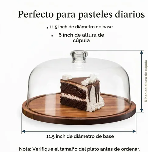 Vista 4 de Godinger - Soporte para tartas, plato para servir tartas con cúpula, madera de acacia y tapa acrílica a prueba de roturas