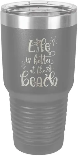 Vista 12 de La vida es mejor en la playa, vaso grabado de 76 ml con paja y tapa superior deslizante de acero inoxidable taza de viaje de acero inoxidable