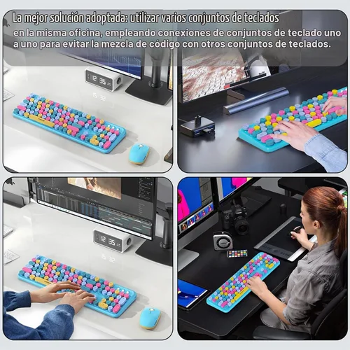 Vista 7 de Combo de teclado y ratón inalámbrico con botón de interruptor - Teclado de máquina de escribir inalámbrico de 2.4GHz Suspensión automática azul