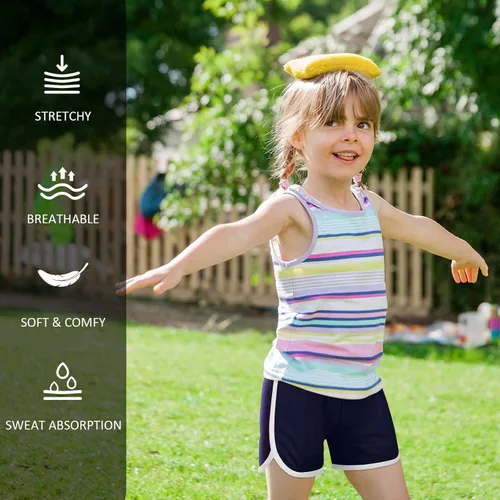 Vista 5 de Ruisita 3 piezas pantalones cortos deportivos para correr y bailar para niños pequeños, Blanco