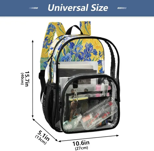 Vista 5 de Mochila transparente con diseño de gato negro y helado para la Lirios de gato azul