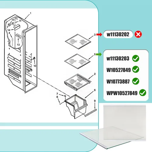Vista 5 de Estante para congelador W11130203 actualizado, 11.7 x 10 pulgadas, compatible con refrigerador Whirlpool WRS571CIHZ WRS571CIHZ04 WRS571CIHZ01