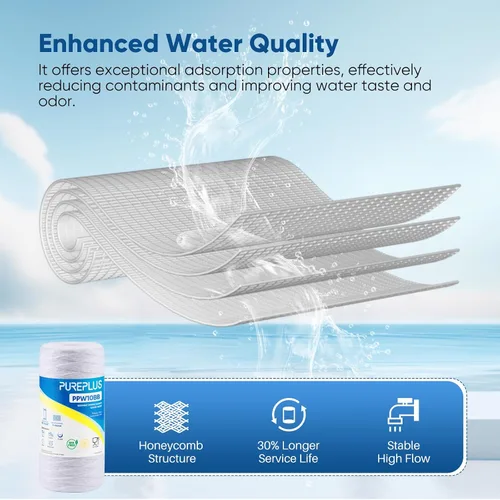 Vista 4 de PUREPLUS 1 Micron 10 x 4.5 Whole House String Wound Sediment Filter for Well Water, Replacement Cartridge for 84637, WPX5BB97P, PC10, CW5-BBS