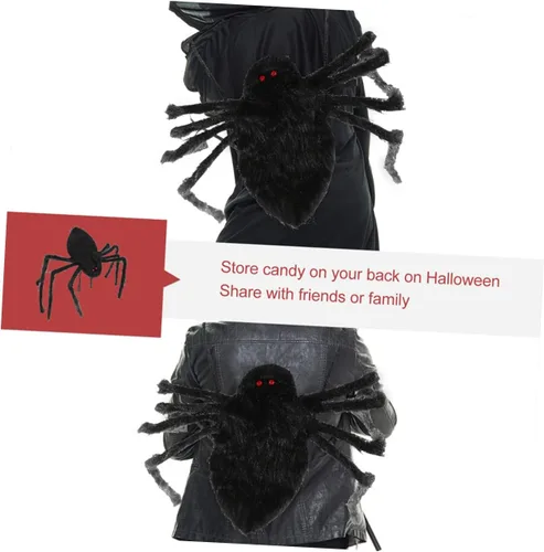 Vista 8 de Mochila de Halloween para niños y niñas, bolsa decorativa de araña, juguete gigante de felpa, color negro, 1 unidad, Negro -, Centímetro