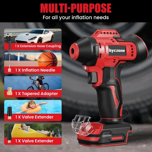 Vista 6 de Inflador de neumáticos compatible con batería MILWAUKEE de 18 V máximo, compresor de aire inalámbrico de 160 PSI con medidor de presión digital LCD