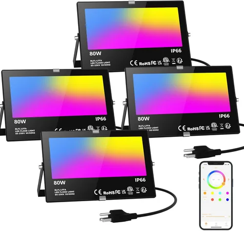 Vista 8 de Luz LED de inundación al aire libre equivalente a 800 W 8000LM, iluminación inteligente RGBW para paisajes con control de APP, luz de inundación