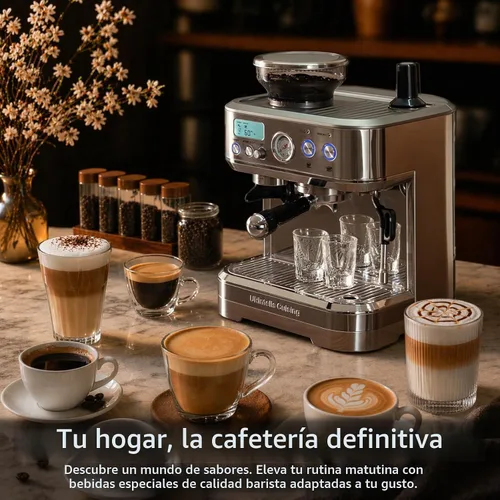 Vista 9 de URintells Cuising Máquina de café expreso con molinillo, cafetera todo en uno con control de temperatura PID y bomba italiana ULKA de 15 bares