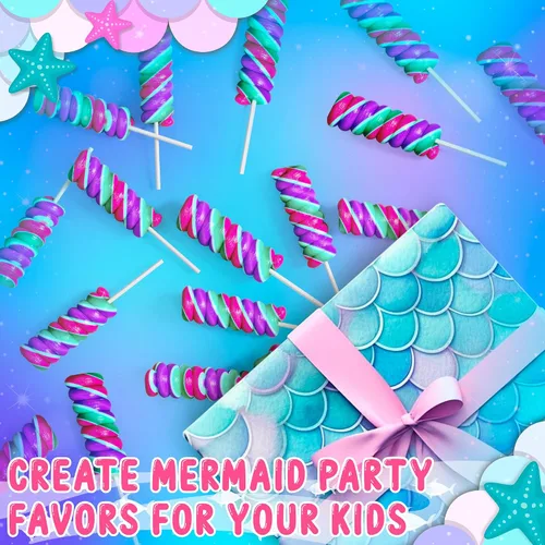 Vista 2 de Paletas de sirena, piruletas de remolino, caramelo de sirena para recuerdos de fiesta de sirenita y suministros de fiesta de sirena, chupones