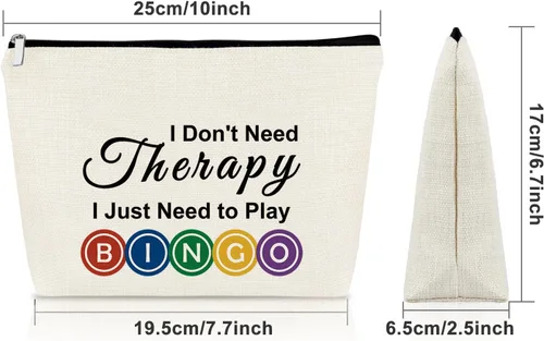 Vista 4 de Sazuwu Regalos para amantes del bingo, regalo de juego para mujeres, bolsa de maquillaje, No necesito terapia, solo necesito jugar al bingo 1 PC