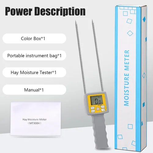 Vista 4 de Probador de humedad de heno – Medidor de humedad portátil de doble sonda para heno con compensación de temperatura y humedad – Para balas de heno