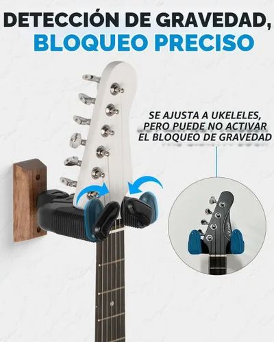 Vista 3 de STRICH Gravity - Soporte de pared para guitarra, bloqueo automático, ajuste multiángulo, base de nogal, almohadillas antideslizantes de goma