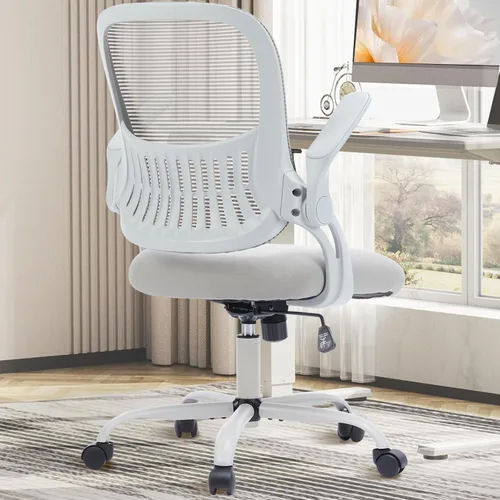 Vista 2 de DUMOS Silla de escritorio para computadora de oficina, ergonómica, de malla con respaldo medio, giratoria, con ruedas, cómodo soporte lumbar