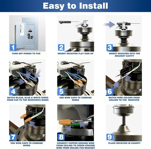 Vista 7 de Kit de control remoto universal de reemplazo para ventilador de techo para Harbor Breeze, Hunter, Hampton Bay con control de 3 velocidades