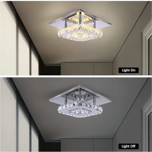 Vista 4 de Pequeña Lámpara de Araña LED de Cristal, Instalación Semiempotrada, Lámpara de Techo Moderna de Cristal para Dormitorios, Comedores, Pasillos