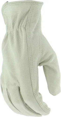 Vista 3 de BOSS Men's Grain Pigskin Leather Driver Work Gloves, Tear Resistant, Keystone Thumb, Shirred Elastic Wrist, White