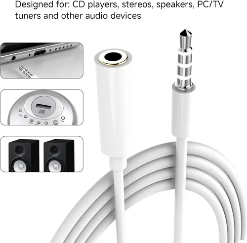 Vista 4 de OLIREXD 2 cables de extensión de auriculares de 0.138 in, extensor de conector de auriculares macho a hembra de 4 polos, cable de extensión de audio