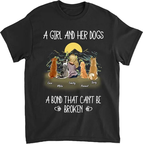 Vista 9 de Gossby Camisa personalizada con texto en inglés «A Girl & Her Dog» para mujeres, amantes de los perros con nombres, 7 tamaños, 5