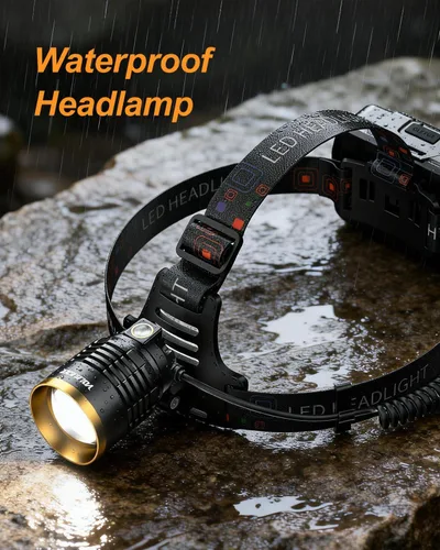 Vista 9 de Linterna frontal LED recargable, 1000 lúmenes, súper brillante, con sensor de movimiento y luz doble, luz frontal impermeable con zoom de 90°