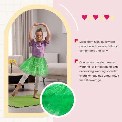 Vista 4 de Simplicity Falda tutú de tul de 4 capas para bebé, 6 meses a 8 años Lentejuelas verde oscuro