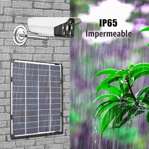 Vista 4 de Andoer Panel solar de 6 W 12 V para cámara de seguridad al aire libre Célula solar con salida de CC de 10 pies Panel solar impermeable para luz