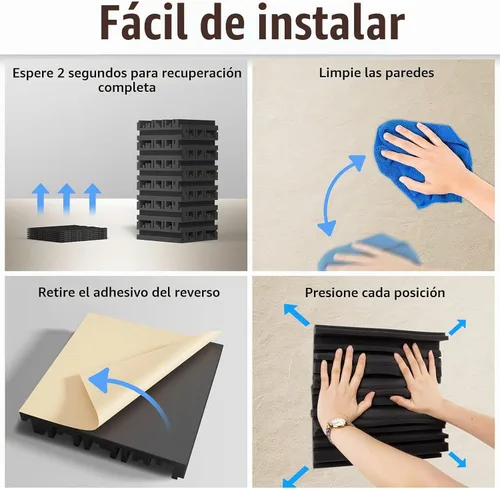 Vista 6 de Paquete de 12 paneles de espuma a prueba de sonido para paredes, paneles acústicos autoadhesivos de 12 x 12 x 2 pulgadas, paneles de pared