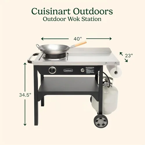 Vista 2 de Cuisinart - Estación de wok para exteriores con ruedas traseras, bandeja de acero de 14 pulgadas, 50,000 BTU
