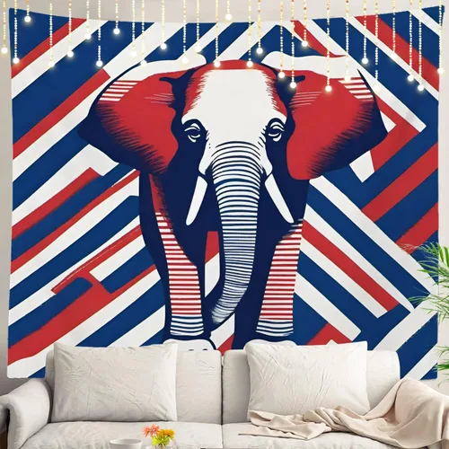 Vista 19 de Shrahala American Republican Elephant Tapestry, Red Navy Blue Striped Background Wall Hanging Hd Print Polyester Backdrop For Dorm Room Bedroom 30 X