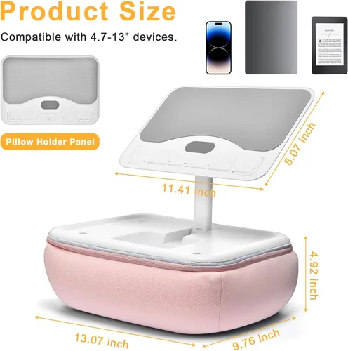 Vista 7 de Lap Beanbag - Soporte de almohada para Kindle con almohadilla de silicona, soporte de iPad ajustable en ángulo para cama, almohada de tableta