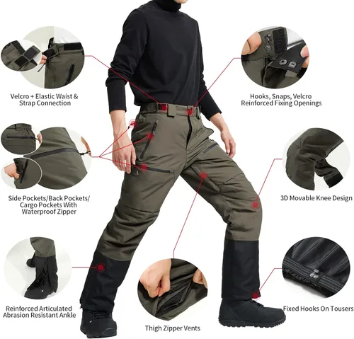 Vista 3 de Pioneer Camp Pantalones de esquí para hombre, pantalones de snowboard aislados, impermeables, pantalones de nieve para hombre, con peto desmontable