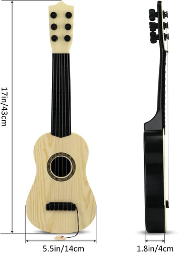 Vista 5 de Guitarra de juguete para niños de 6 cuerdas, guitarra de 17 pulgadas para bebés, linda rima, instrumento musical educativo de desarrollo para niños
