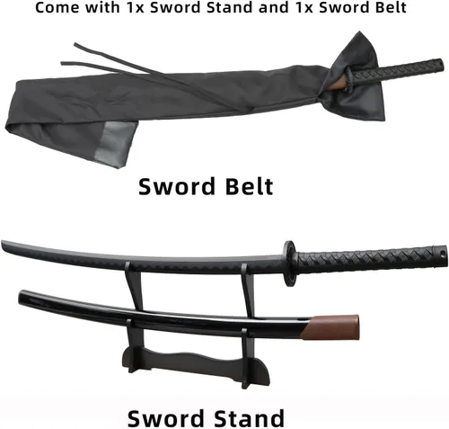 Vista 3 de con funda de espada Katana, aproximadamente 41 pulgadas, hoja de polipropileno de alta dureza para realizar accesorios de cosplay Aikido