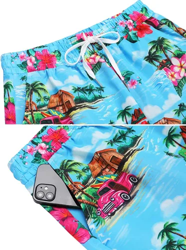 Vista 3 de Daupanzees Shorts de baño para hombre con cordón y cintura elástica con bolsillos