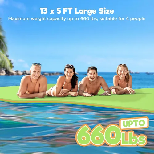 Vista 3 de WARMOUNTS Lily Pad - Tapete flotante de 7/8/9/13/15.5 pies, tapete flotante de 3 capas resistente al desgarro de espuma XPE con correas elásticas