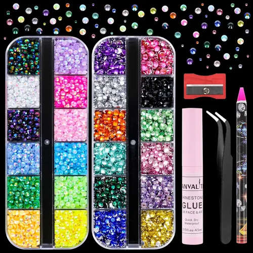 Vista 10 de Canvalite 18000 piezas de diamantes de imitación para la cara, gemas multicolores para ojos, cabello y uñas con pegamento de maquillaje de secado