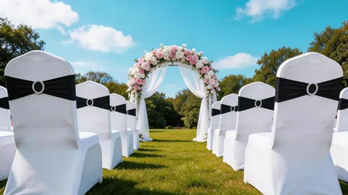 Vista 7 de Paquete de 50 bandas negras de elastano para sillas de boda, lazos con hebillas para fiestas, cumpleaños, fiestas, banquetes de jubilación