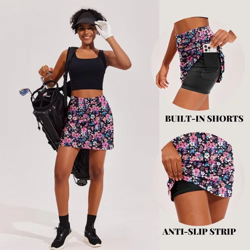 Vista 2 de Ekouaer - Falda pantalón deportiva con pantalón corto y bolsillo interior para mujer, faldas ligeras para golf, tenis, correr, entrenamiento