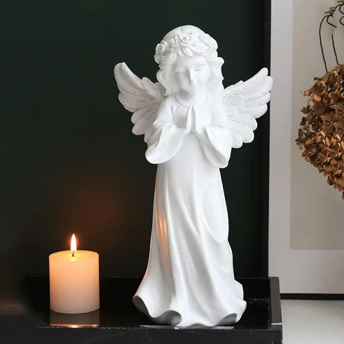 Vista 7 de Escultura china de feng shui estatua de ángel de resina, adornos decorativos de niña adorable, 11.4 pulgadas de alto, decoración del hogar, oración
