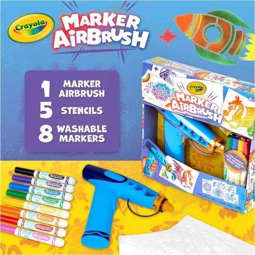 Vista 11 de Crayola Kit de arte en aerosol con aerógrafo, 8 marcadores lavables, 5