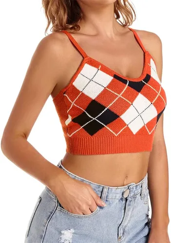 Vista 7 de Camiseta corta para mujer, bonita camiseta sin mangas con cuello halter, acanalado, sexy, corsé para adolescentes y niñas