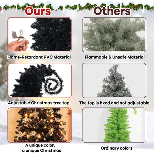 Vista 5 de 32 piezas de árbol de Navidad caprichoso de 6 pies con bola de adorno Negro