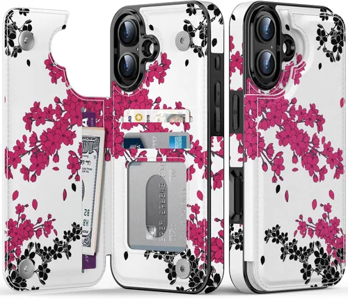 Vista 127 de FUNMIKO Funda tipo cartera para iPhone 13 con tarjetero, bloqueo RFID, protección de grado militar y obras de arte impresas con rayos UV, cierre