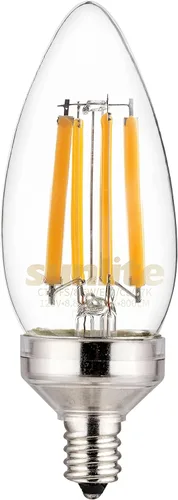 Vista 8 de Sunlite 81336 Bombilla LED Edison B11 con punta de torpedo, 7.5 vatios (equivalente a 60 W) 810 lúmenes, base de candelabro E12, regulable