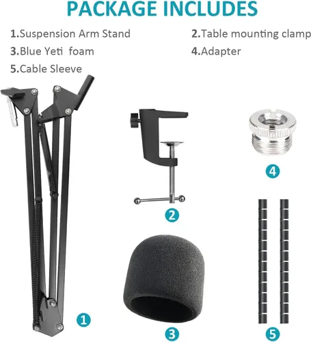 Vista 7 de SUNMON Blue Yeti Soporte de Brazo para Micrófono con Filtro Pop, Compatible con Micrófono Blue Yeti