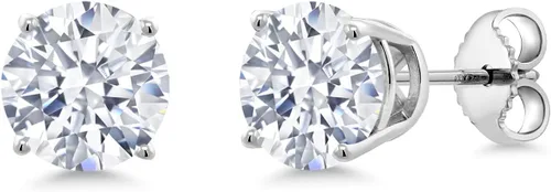 Vista 33 de Gem Stone King Aretes de plata de ley 925 con piedra natal redonda de 0.276 in para mujer