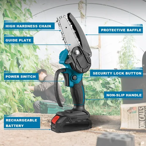 Vista 2 de Torin ACP01B Mini motosierra inalámbrica de 4 pulgadas: motosierra portátil eléctrica (alimentada por batería) para cortar madera, poda de jardín