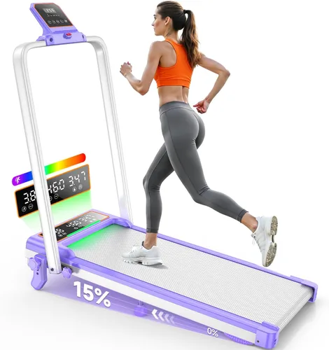 Vista 11 de Folding Walking Pad with 15% Incline/RGB Light/Dual Screen Display, 3.5HP Treadmills for Home, Portable Walking Pad Treadmill with Handle Bar and 4