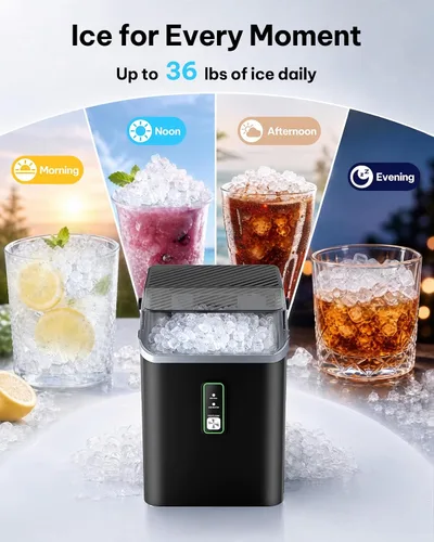Vista 4 de Silonn Máquina de hielo Nugget con asa de transporte, 36 lbs/24H Negro