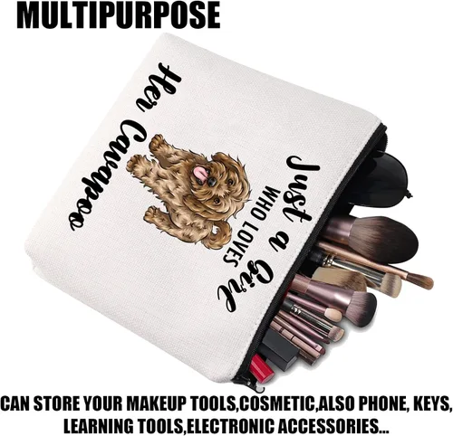 Vista 4 de JYTAPP Cavapoo - Bolsa de maquillaje para amantes de los animales, regalos solo una chica que ama a su Cavapoo, bolsa de cosméticos Cavapoo