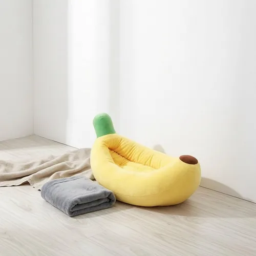 Vista 3 de Cama para mascotas en forma de fruta, linda cama acogedora para gatos en forma de plátano, tamaño a 4